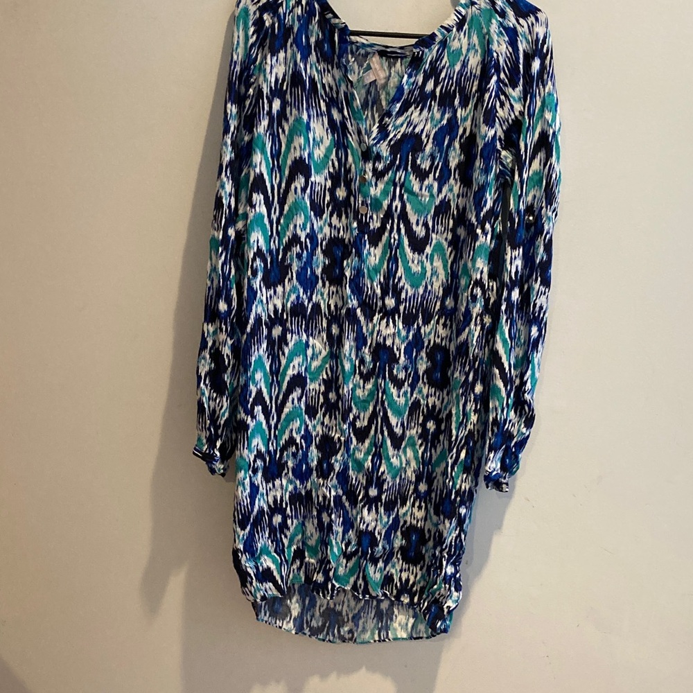 Banana Republic Teal and Navy Patterned dress